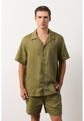 Camisa Manga Corta En Lino Para Hombre Málaga Camisa Manga Corta En Lino Para Hombre Málaga Verde Oliva XXL VÉLEZ