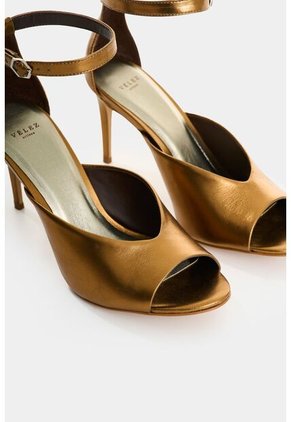 Sandalia Tacón Duna En Cuero Folia Para Mujer Peep Toe Sandalia Tacón Duna En Cuero Folia Para Mujer Peep Toe Bronce 34 VÉLEZ