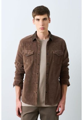 Sobrecamisa Alcor Manga Larga Para Hombre Semi Fitted Sobrecamisa Alcor Manga Larga Para Hombre Semi Fitted Cafe XL VÉLEZ
