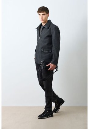 Chaqueta De Tela Y Cuero Para Hombre Oroa Chaqueta De Tela Y Cuero Para Hombre Oroa Negro S VÉLEZ