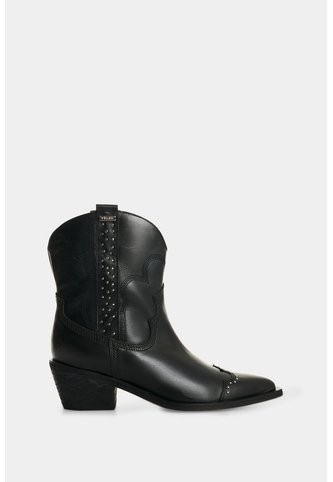 Botin Texano En Cuero Con Acabado Envejecido Para Mujer Taroa Botin Texano En Cuero Con Acabado Envejecido Para Mujer Taroa Negro 38 VÉLEZ Vélez