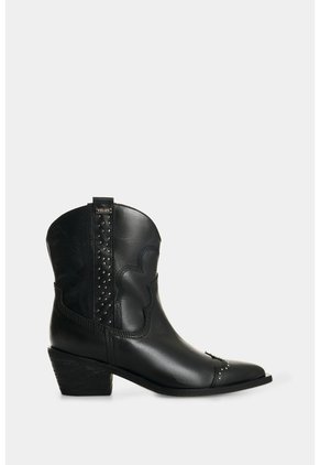 Botin Texano En Cuero Con Acabado Envejecido Para Mujer Taroa Botin Texano En Cuero Con Acabado Envejecido Para Mujer Taroa Negro 38 VÉLEZ