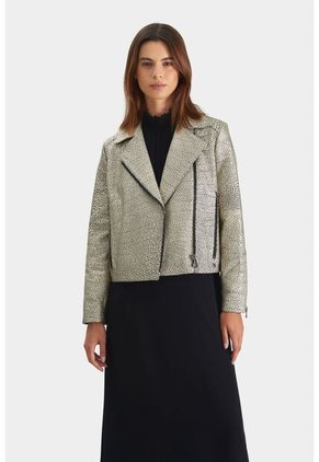 Chaqueta Biker Tokio En Cuero Para Mujer Efecto Metalizado Chaqueta Biker Tokio En Cuero Para Mujer Efecto Metalizado Dorado L VÉLEZ