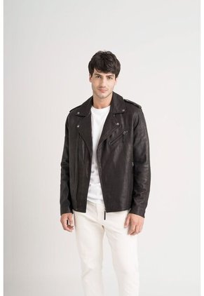 Chaqueta Biker Capri De Cuero Para Hombre Semi Ajustada Chaqueta Biker Capri De Cuero Para Hombre Semi Ajustada Negro M VÉLEZ