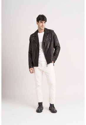 Chaqueta Biker Capri De Cuero Para Hombre Semi Ajustada Chaqueta Biker Capri De Cuero Para Hombre Semi Ajustada Negro M VÉLEZ