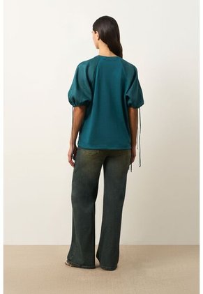 Camiseta En Lino Y Tejido De Punto Para Mujer Gael Camiseta En Lino Y Tejido De Punto Para Mujer Gael Azul Aguamarina M VÉLEZ