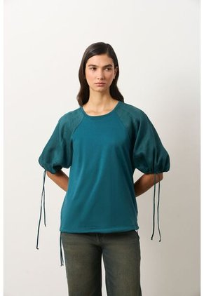 Camiseta En Lino Y Tejido De Punto Para Mujer Gael Camiseta En Lino Y Tejido De Punto Para Mujer Gael Azul Aguamarina M VÉLEZ