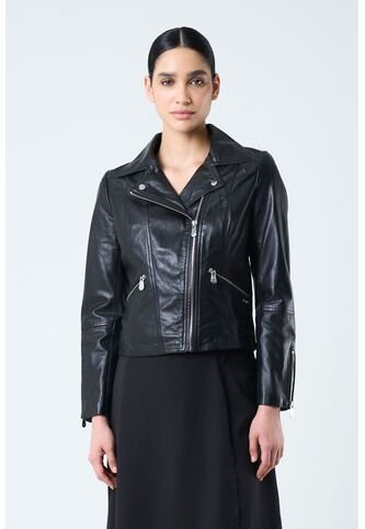 Chaqueta Silueta Tipo Biker De Cuero Para Mujer Cremalleras Chaqueta Silueta Tipo Biker De Cuero Para Mujer Cremalleras Negro XS VÉLEZ Vélez