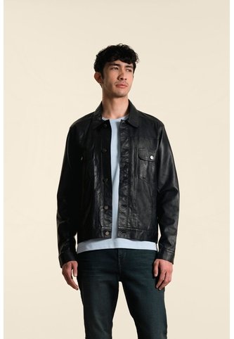 Chaqueta Trucker Paraná De Cuero Para Hombre Corte Clásico Chaqueta Trucker Paraná De Cuero Para Hombre Corte Clásico Negro M VÉLEZ Vélez