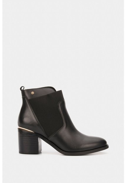 Botines Tacón De Cuero Aplique Botines Tacón De Cuero Aplique Negro 36 VÉLEZ