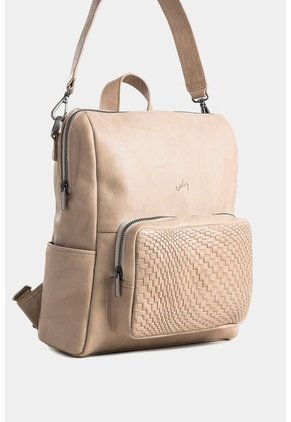 Morral Saba De Cuero Para Mujer Bolsillo Frontal Grabado Morral Saba De Cuero Para Mujer Bolsillo Frontal Grabado Beige VÉLEZ