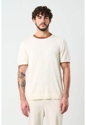 Camiseta Tejida Manga Corta Para Hombre Luminia Camiseta Tejida Manga Corta Para Hombre Luminia Crema L VÉLEZ