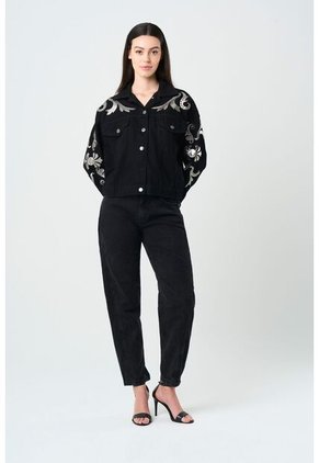 Chaqueta Trucker En Denim Y Cuero Para Mujer Soren Chaqueta Trucker En Denim Y Cuero Para Mujer Soren Negro XS VÉLEZ