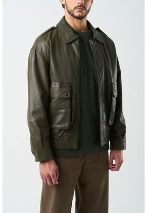 Chaqueta Bomber De Cuero Para Hombre Meridian Chaqueta Bomber De Cuero Para Hombre Meridian Verde Oliva XXL VÉLEZ