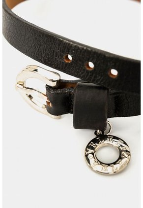 Manilla Dos Vueltas Liquenes De Cuero Para Mujer Dije Metálico Negro