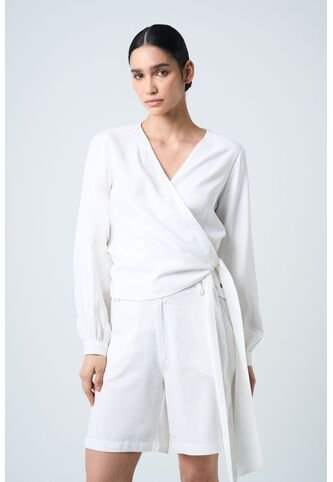 Camisa Iris Silueta Wrap Para Mujer Amarre En Costado Camisa Iris Silueta Wrap Para Mujer Amarre En Costado Crema L VÉLEZ Vélez