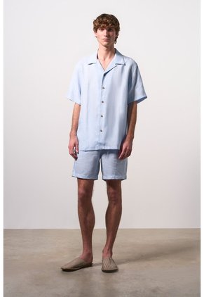 Camisa Manga Corta En Lino Para Hombre Málaga Camisa Manga Corta En Lino Para Hombre Málaga Azul Claro XS VÉLEZ