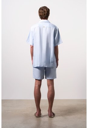 Camisa Manga Corta En Lino Para Hombre Málaga Camisa Manga Corta En Lino Para Hombre Málaga Azul Claro XS VÉLEZ