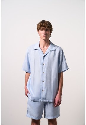Camisa Manga Corta En Lino Para Hombre Málaga Camisa Manga Corta En Lino Para Hombre Málaga Azul Claro XS VÉLEZ