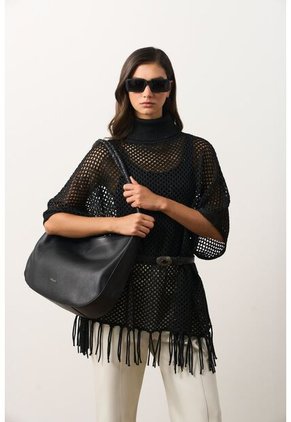 Poncho Lyra Tejido Para Mujer Flecos Poncho Lyra Tejido Para Mujer Flecos Negro Perlado XS VÉLEZ