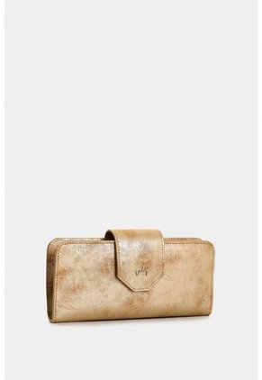 Billetera Porta Chequera Extravaganza De Cuero Para Mujer Grabado Billetera Porta Chequera Extravaganza De Cuero Para Mujer Grabado Dorado VÉLEZ