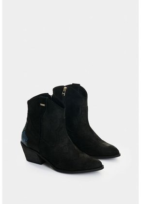 Botines Texanos De Cuero Gamuzado Para Mujer Sahara Botines Texanos De Cuero Gamuzado Para Mujer Sahara Negro 38 VÉLEZ