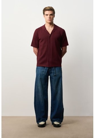 Camisa Manga Corta Tejida Para Hombre Lumbre Camisa Manga Corta Tejida Para Hombre Lumbre Vinotinto XS VÉLEZ Vélez