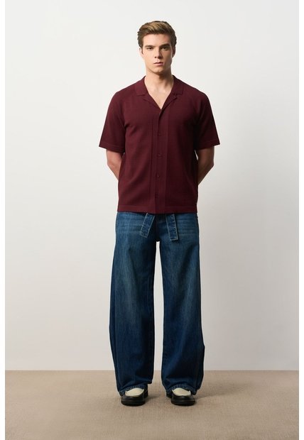 Camisa Manga Corta Tejida Para Hombre Lumbre Camisa Manga Corta Tejida Para Hombre Lumbre Vinotinto XS VÉLEZ
