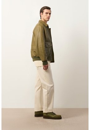 Chaqueta Aviador De Cuero Para Hombre Nila Chaqueta Aviador De Cuero Para Hombre Nila Verde Oliva M VÉLEZ
