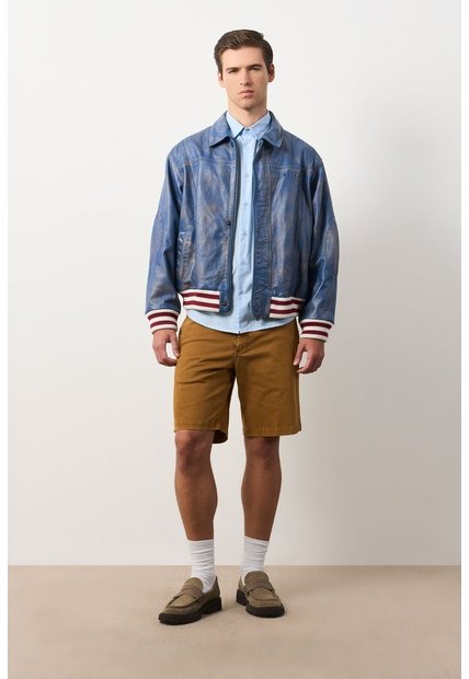 Chaqueta Bomber En Cuero Envejecido Para Hombre Chaqueta Bomber En Cuero Envejecido Para Hombre Azul XXXL VÉLEZ