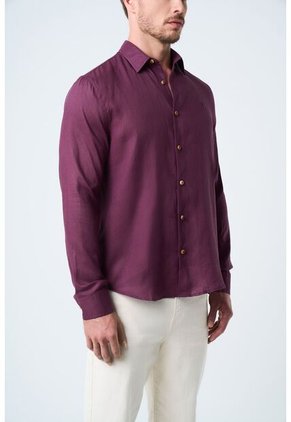Camisa Manga Larga En Lino Para Hombre Silueta Semi Ajustada Camisa Manga Larga En Lino Para Hombre Silueta Semi Ajustada Morado XL VÉLEZ
