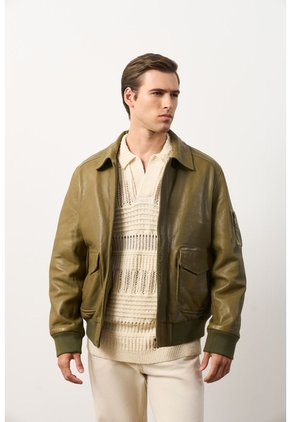 Chaqueta Aviador De Cuero Para Hombre Nila Chaqueta Aviador De Cuero Para Hombre Nila Verde Oliva M VÉLEZ
