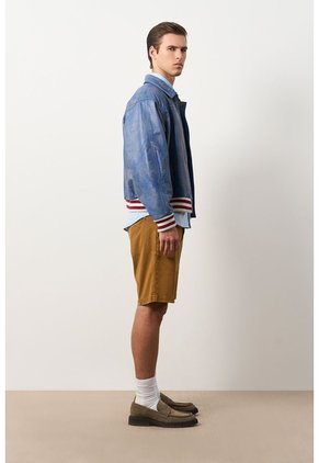 Chaqueta Bomber En Cuero Envejecido Para Hombre Chaqueta Bomber En Cuero Envejecido Para Hombre Azul XXXL VÉLEZ