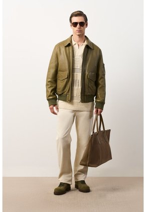 Chaqueta Aviador De Cuero Para Hombre Nila Chaqueta Aviador De Cuero Para Hombre Nila Verde Oliva M VÉLEZ