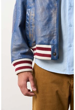 Chaqueta Bomber En Cuero Envejecido Para Hombre Chaqueta Bomber En Cuero Envejecido Para Hombre Azul XXXL VÉLEZ