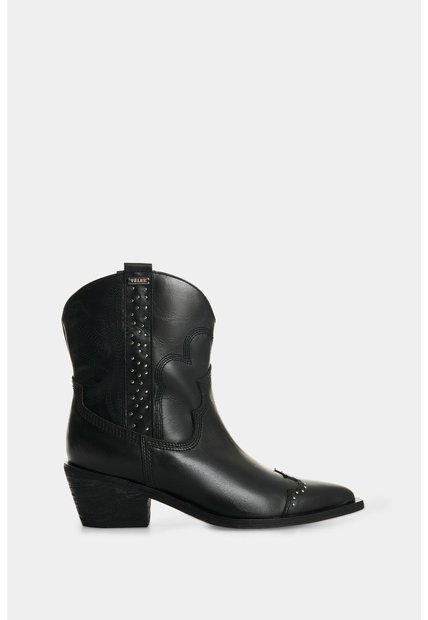Botin Texano En Cuero Con Acabado Envejecido Para Mujer Taroa Botin Texano En Cuero Con Acabado Envejecido Para Mujer Taroa Negro 35 VÉLEZ