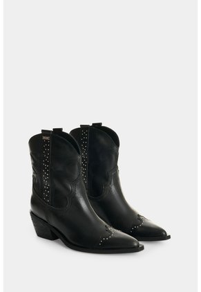 Botin Texano En Cuero Con Acabado Envejecido Para Mujer Taroa Botin Texano En Cuero Con Acabado Envejecido Para Mujer Taroa Negro 35 VÉLEZ