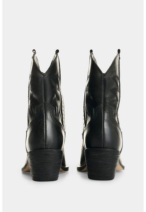Botin Texano En Cuero Con Acabado Envejecido Para Mujer Taroa Botin Texano En Cuero Con Acabado Envejecido Para Mujer Taroa Negro 35 VÉLEZ