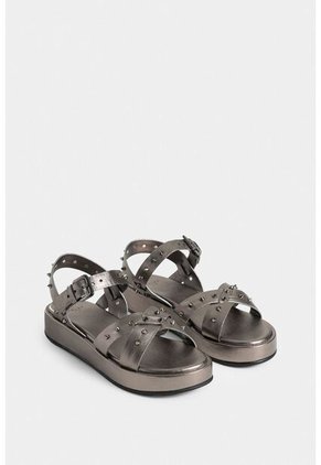 Sandalia Plataforma Calas De Cuero Folia Para Mujer Correa Taches Sandalia Plataforma Calas De Cuero Folia Para Mujer Correa Taches Plata 39 VÉLEZ