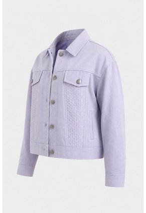 Chaqueta Calas En Denim Rígido Para Mujer Detalles Cuero Chaqueta Calas En Denim Rígido Para Mujer Detalles Cuero Lila XL VÉLEZ