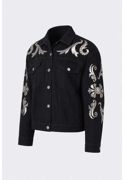 Chaqueta Trucker En Denim Y Cuero Para Mujer Soren Chaqueta Trucker En Denim Y Cuero Para Mujer Soren Negro M VÉLEZ