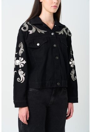 Chaqueta Trucker En Denim Y Cuero Para Mujer Soren Chaqueta Trucker En Denim Y Cuero Para Mujer Soren Negro M VÉLEZ