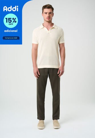 Pantalón Aron En Lino Para Hombre Ribete Cuero Pantalón Aron En Lino Para Hombre Ribete Cuero Verde Oliva 36 VÉLEZ Vélez