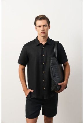 Camisa En Lino Manga Corta Siena Para Hombre Camisa En Lino Manga Corta Siena Para Hombre Negro XS VÉLEZ