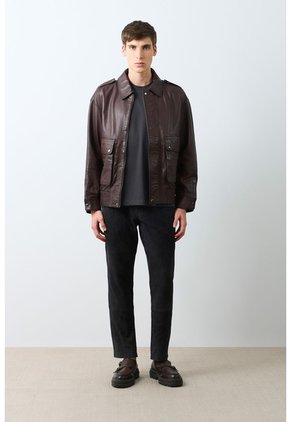 Chaqueta Bomber De Cuero Para Hombre Meridian Chaqueta Bomber De Cuero Para Hombre Meridian Cafe XXXL VÉLEZ