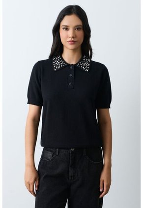 Polo Tejida Manga Corta Para Mujer Almaris Polo Tejida Manga Corta Para Mujer Almaris Negro XL VÉLEZ