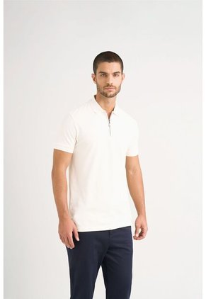 Polo Casual Algodón Para Hombre Cremallera Polo Casual Algodón Para Hombre Cremallera Crema S VÉLEZ