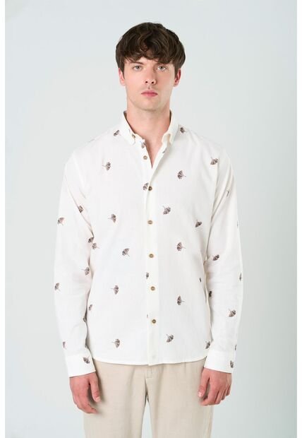 Camisa Manga Larga Semi Fitted Para Hombre Sienna Camisa Manga Larga Semi Fitted Para Hombre Sienna Crema M VÉLEZ