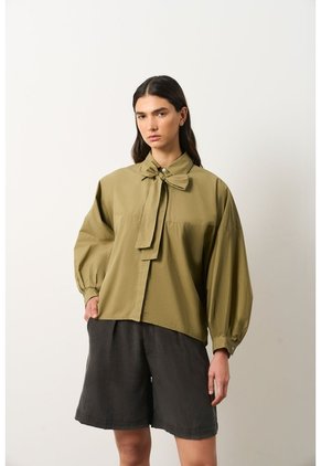 Camisa Maga Larga Silueta Globo Para Mujer Cleo Camisa Maga Larga Silueta Globo Para Mujer Cleo Verde Oliva XS VÉLEZ