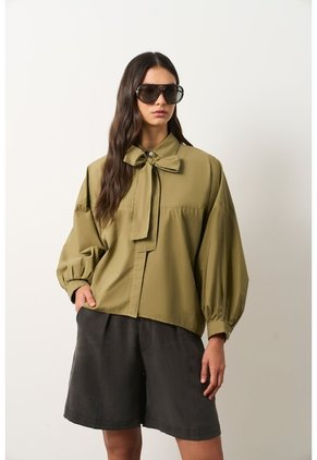 Camisa Maga Larga Silueta Globo Para Mujer Cleo Camisa Maga Larga Silueta Globo Para Mujer Cleo Verde Oliva XS VÉLEZ